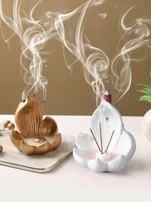 Fshonbutie Räucherstäbchenhalter, multifunktionale Harz Lotus Blumen Heimdekoration Räucherstäbchenhalter für Schlafzimmer, Wohnzimmer, Büro, Altar - Verschiedenfarbig - Übersicht 3