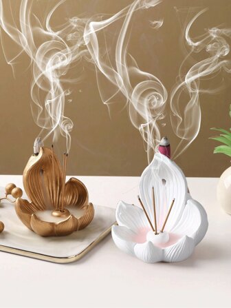 Fshonbutie Incense Burner, Multi-Functional Resin Lotus Flower Home Decor Incense Holder For Bedroom, Living Room, Office, Altar