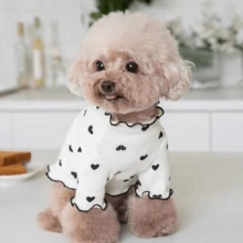 1 件宠物心形印花轻质透气无袖背心，适合小型犬和猫，可爱的春夏秋宠物服装 - 米色 - 查看 3