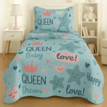 LuckBaby Single Bedspread Kit For Boys And Girls, 2 Pieces - Baby Blue - View 1