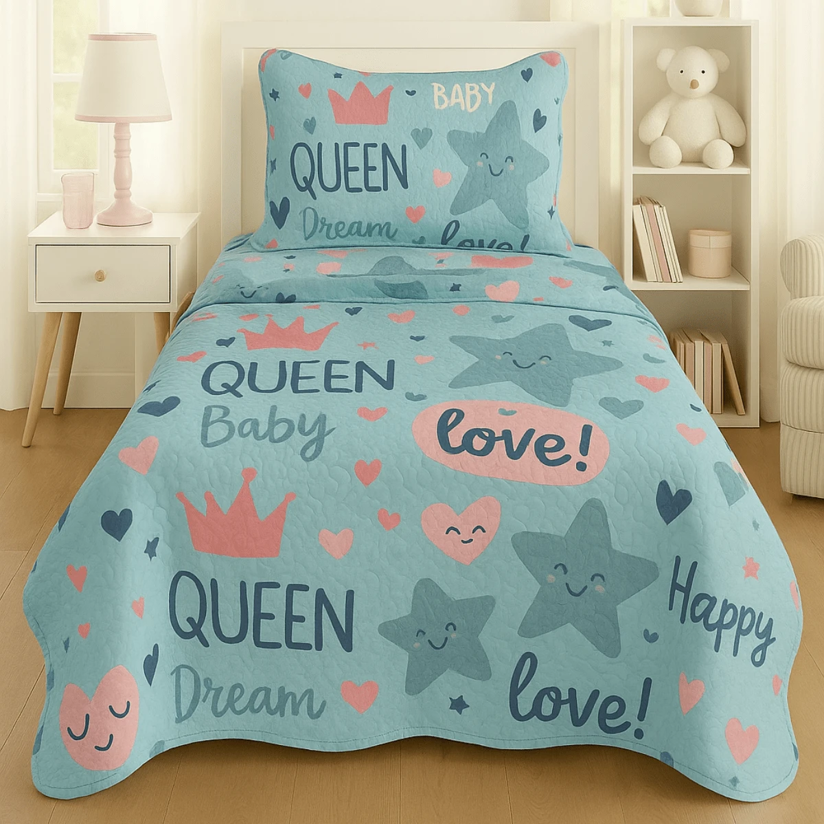 LuckBaby Single Bedspread Kit For Boys And Girls, 2 Pieces - Baby Blue - View 1