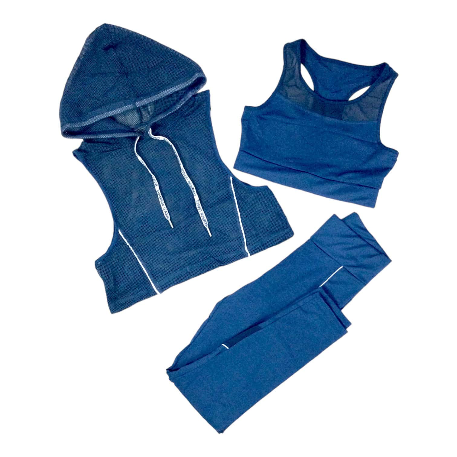 3-Piece Sports Lycra Set With Top - 寶藍色 - 查看 1