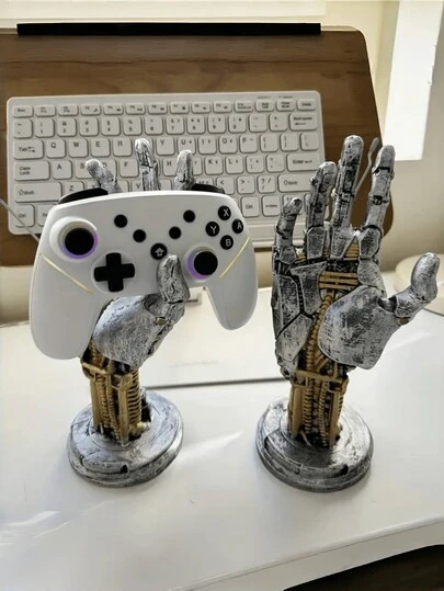 1 件赛博朋克 3D 打印游戏控制器支架 - 多功能桌面收纳架，适用于游戏控制器和智能手机 | 科幻机械风格装饰 | 适合家庭和办公室