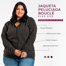Plus Size Plush Bouclê Jacket G1 To G6 Front Zipper Soft Touch Sophisticated Style Comfort Cold Winter Cozy - Black - View 1