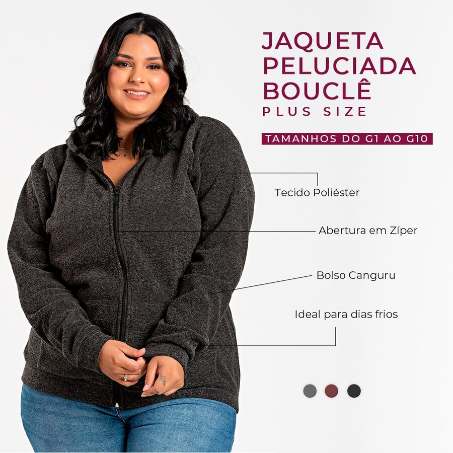 Plus Size Plush Bouclê Jacket G1 To G6 Front Zipper Soft Touch Sophisticated Style Comfort Cold Winter Cozy - Black - View 1