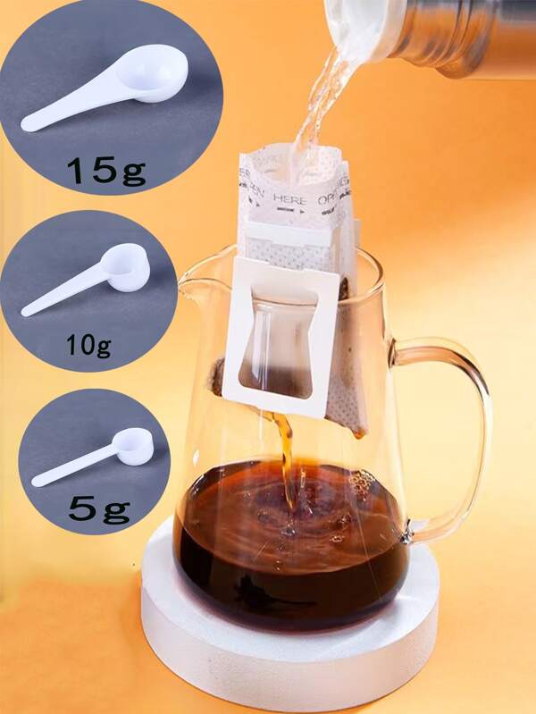 1/ 5pcs 5-15g Quantitative Coffee Spoon Combined With Professional Coffee Filter Paper, Presenting A Perfect Brewing Combination.