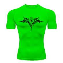 Compression Shirt UV Protection 50+ Short Sleeve Cyber Triball Front Wings 03 Rash Guard - 霓虹綠/黑色 - 查看 1