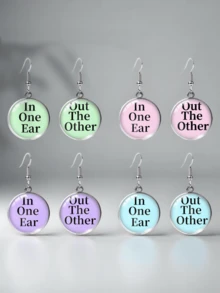 1pair Fun And Amusing Left Ear In And Right Ear Out English Text Design Women's Hook Earrings, Stainless Steel Earrings - Multicolor - View 10