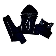 conjunto  de licra deportivo de 3 piezas con top - Negro - Ver 2