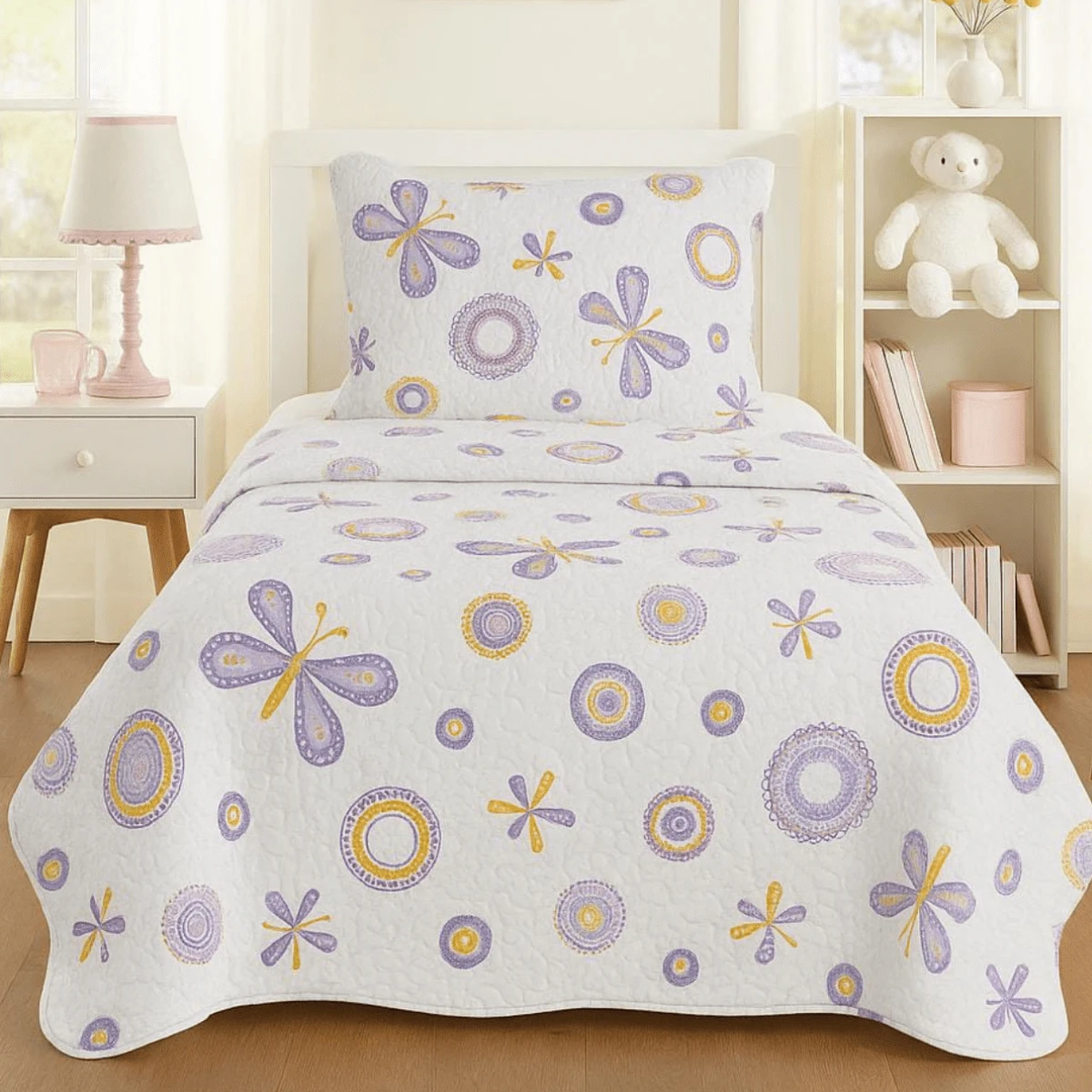 LuckBaby Single Bedspread Kit For Boys And Girls, 2 Pieces - Purple - View 1