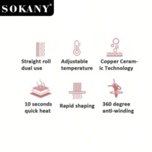 SOKANY Multi-Function Ceramic Hair Straightener, Hair Straightening Iron, 3-In-1 Styling Tool. Suitable For Wet & Dry Hair, Can Curl & Straighten Hair, Adjustable Temperature Up To 950°F, LED Display, Fast Heating, 360° Swivel Cord, Suitable For Home & Salon Use. - UK Plug(220-240V) - View 5