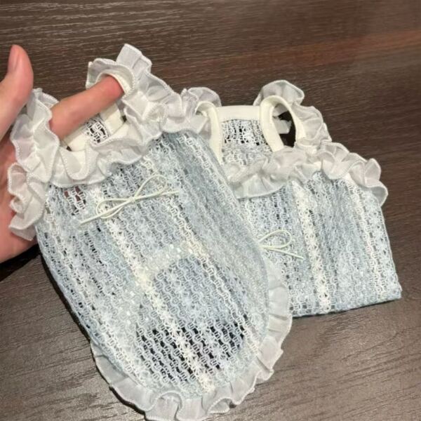 1pc Pet Blue & White Mesh Summer Lightweight Breathable Comfortable Suspender Dress, Suitable For Dogs And Cats Like Poodle, Bichon Frise, Teddy, Schnauzer