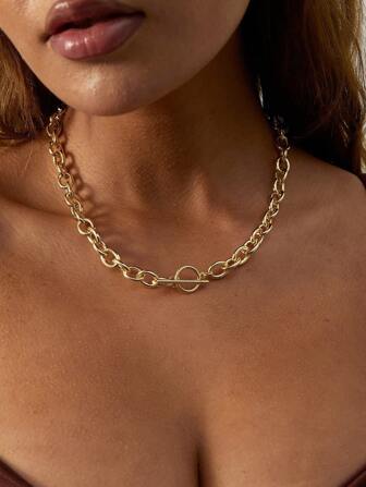 Stainless Steel Waterproof Anti-Fading Fashionable Minimalist OT Clasp Chain Necklace, Suitable For Women's Daily Wear