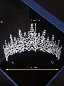 4 件婚礼和派对首饰套装 - 新娘皇冠、项链、耳环，经典巴洛克风格，适合伴娘、派对、舞会场合 - 銀色 - 查看 5