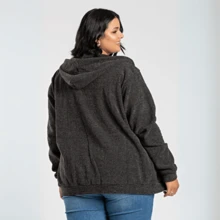 Plus Size Plush Bouclê Jacket G1 To G6 Front Zipper Soft Touch Sophisticated Style Comfort Cold Winter Cozy - Black - View 6