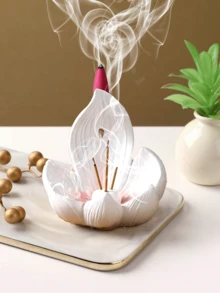 Fshonbutie Räucherstäbchenhalter, multifunktionale Harz Lotus Blumen Heimdekoration Räucherstäbchenhalter für Schlafzimmer, Wohnzimmer, Büro, Altar - Verschiedenfarbig - Übersicht 4