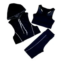 conjunto  de licra deportivo de 3 piezas con top - Negro - Ver 1