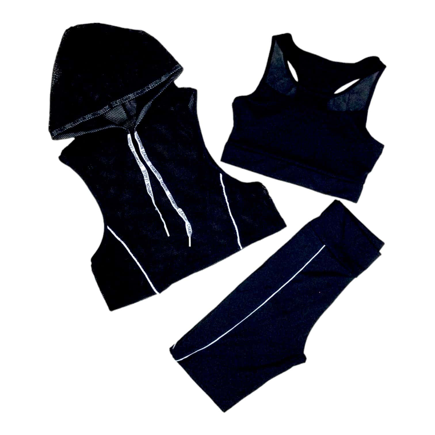 conjunto de licra deportivo de 3 piezas con top - Negro - Ver 1