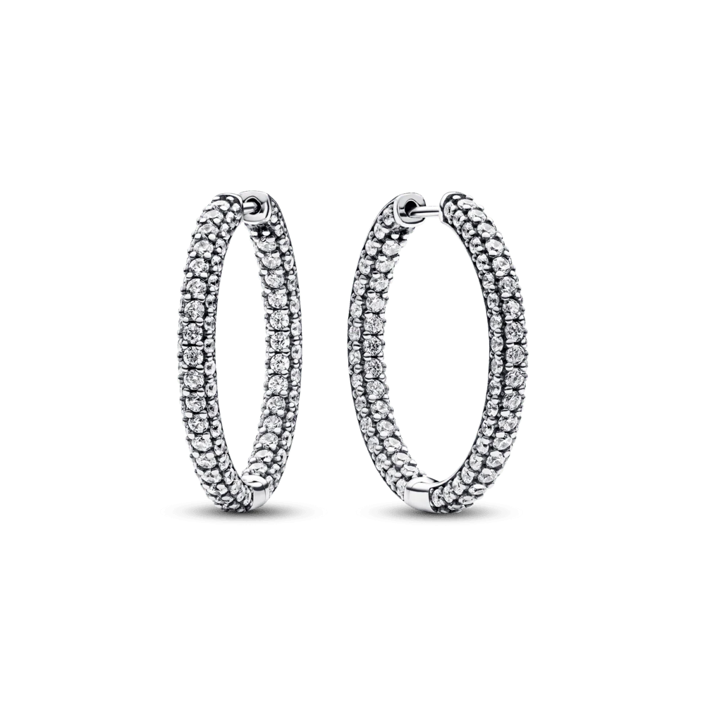 Aretes de Aro Fla de Pavé de Timeless - Plateado - Ver 1