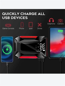 Car Starter With Air Pump,Car Battery Charger With Air Pump, 12V Car Battery Starting Power Supply, With Emergency LED Light, Portable Power Bank, Leather Storage Bag. - Multicolor - View 5