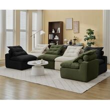 [NEW ARRIVED] [VIDEO PROVIDED]Modular Sofa,No Armrests,At Will DIY,Corduroy ,Neck Pillow-Back Lounge Sofa Chair,Reading Nook, Or Apartment Living, Lumbar Pillow,6 Seats,Upholstered,Beige,Green ,Black - 1 - 查看 1