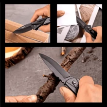Portable Pocket Knife Folding Stainless Steel Clip Camping Fishing Hiking - 黑色 - 查看 7