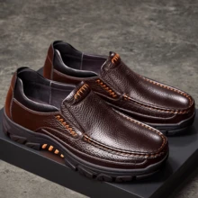 [Fast Arrival] Men's Business Casual One Foot Men's Shoes, Essential For Comfortable Travel, Textured Upper, Men's Lazy Shoes, Non Slip Sole - 棕色 - 查看 3