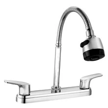 Mezcladora para fregadero cocina cuello flexible giratorio doble mando acero inoxidable aireador bajo consumo moderna color plateado brillante