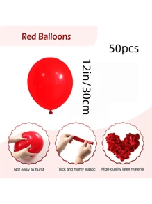 50pcs/Pack 12 Inch Red Latex Balloons, For Birthday, Graduation, Wedding, Party, Holiday Decoration