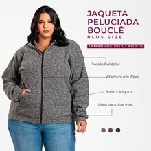 Plus Size Plush Bouclê Jacket G1 To G6 Front Zipper Soft Touch Sophisticated Style Comfort Cold Winter Cozy - 灰色 - 查看 1