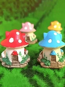 4 件迷你蘑菇模型微型仙女屋仙女花园蘑菇装饰小房子小雕像微型蘑菇顶饰玻璃容器配件树脂黄色、仙女花园、花盆、家居装饰、生日蛋糕顶饰、女孩飞翼小雕像用于汽车装饰 - 彩色 - 查看 2