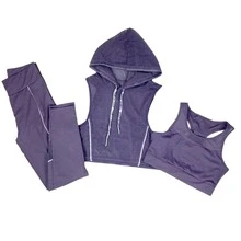 3-Piece Sports Lycra Set With Top - Violet Purple - View 2