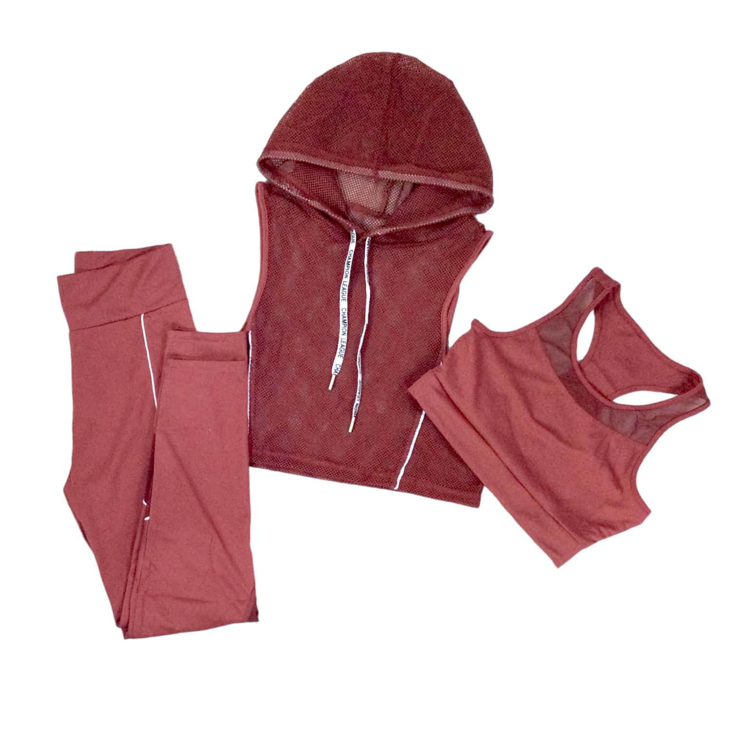 3-Piece Sports Lycra Set With Top - 摩卡棕 - 查看 1