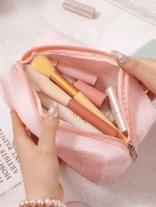 可爱柔软毛绒旅行化妆包大容量轻便洗漱包手提包多功能化妆品收纳包可爱手提包钱包袋便携化妆品刷收纳包带拉链封口可装口红、刷子、护肤品、手机、硬币、小物件，适用于家庭、旅行、度假和学校必需品礼品收纳拉链配件耐磨指甲 - 彩色 - 查看 4