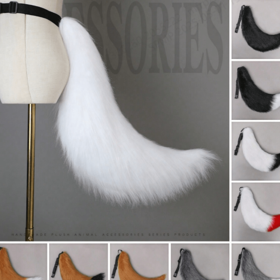 1pc Cat Fox Tails Plush Anime Cosplay Big Tails Dog Furry Tail Wolf Tail Role Play Party Performance Props For Women,Tail,Multicolor Long-Haired Beast-Style Tail Dressing Cosplay Accessories
