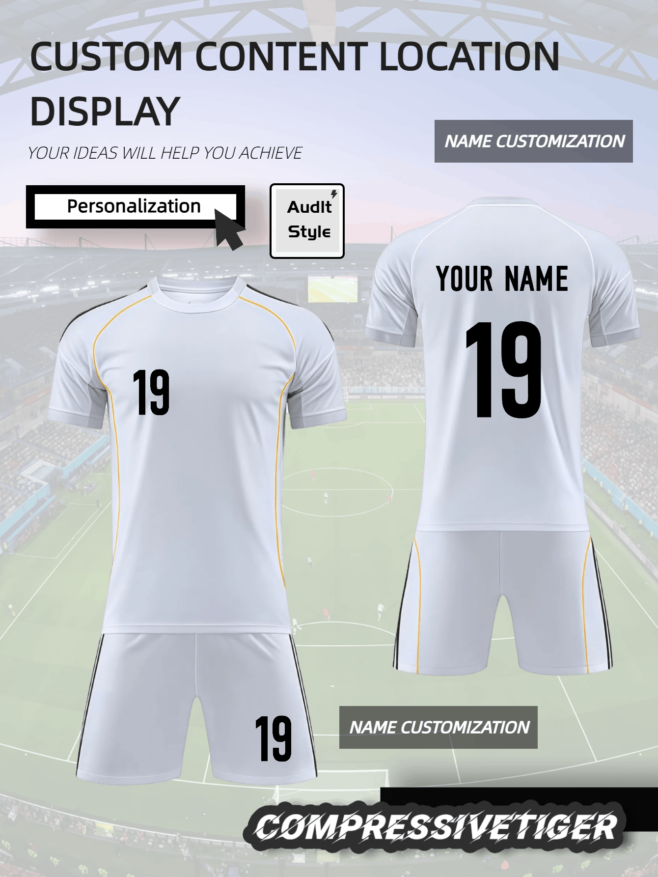 2pcs Men's Personalized Soccer Jersey - Customizable Name And Number Madrid Print Short Sleeve T-Shirt + Shorts Co-Ord Quick-Drying Sweat-Absorbing Sports, Football Club Player Set As Gift