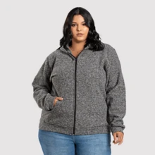 Plus Size Plush Bouclê Jacket G1 To G6 Front Zipper Soft Touch Sophisticated Style Comfort Cold Winter Cozy - 灰色 - 查看 6