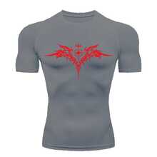 Compression Shirt UV Protection 50+ Short Sleeve Cyber Triball Front Wings 03 Rash Guard - Xám/Đỏ - Xem 2