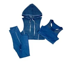 3-Piece Sports Lycra Set With Top - 寶藍色 - 查看 2