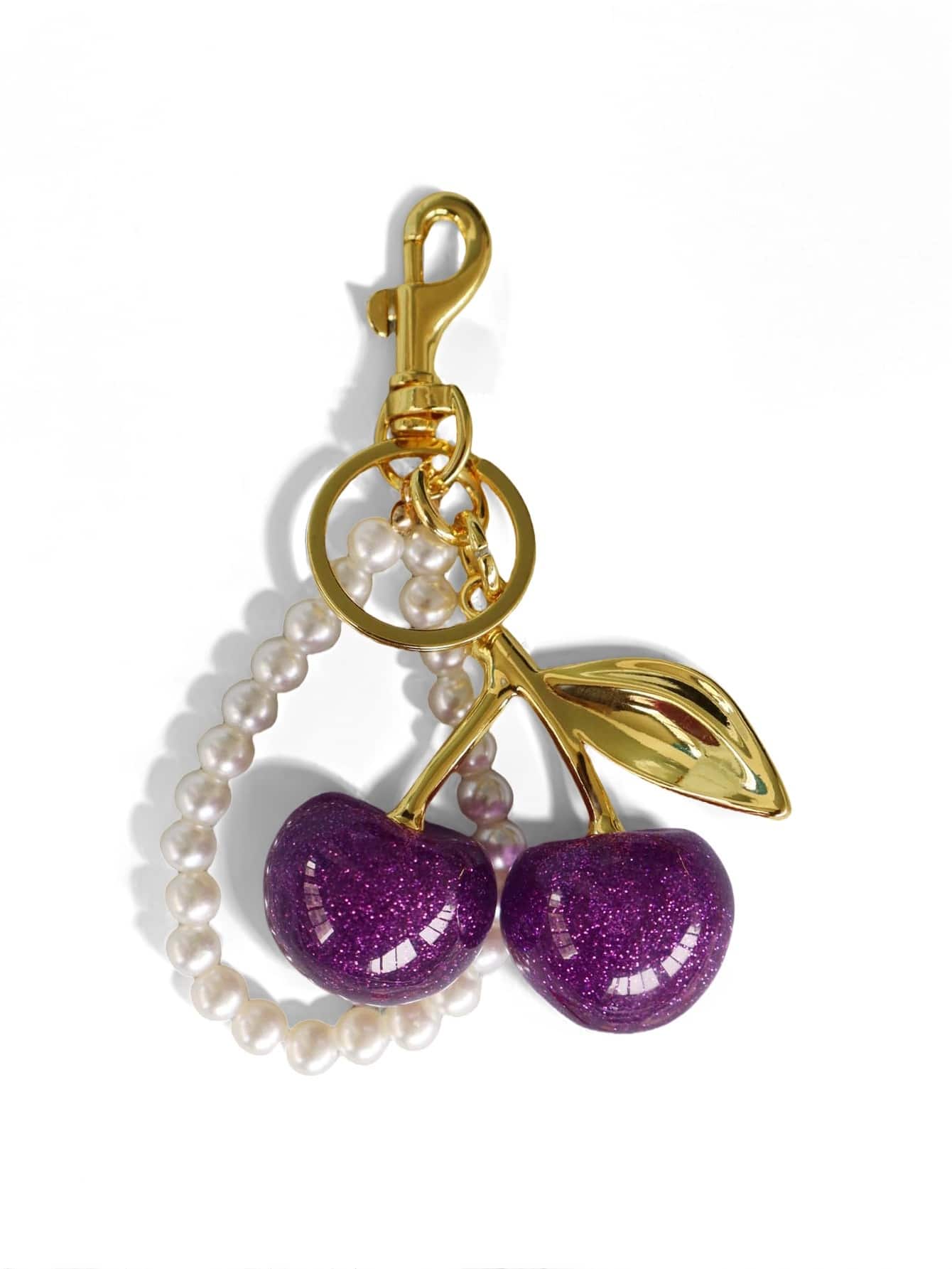 1个独特的紫色樱花钥匙扣，配有闪亮树脂吊坠和仿珍珠，合金C形钩，适合女士钱包和包包，是送给家人、朋友和情侣的理想礼物，也非常适合情人节和Y2K风格。 - 紫色 - 查看 1