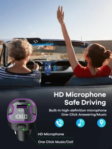 REMAX USB C Bluetooth Adapter For Car, AUX Wireless FM Radio Transmitter, PD 15W Fast Charger, Handsfree Calling & Audio Receiver, MP3 Music Player, QC3.0 & Type-C PD USB Charger,Colors LED Backlit, Fast Charging Cigarette Lighter, Car Accessories, Super Practical Car Stuff - 黑色 - 查看 6