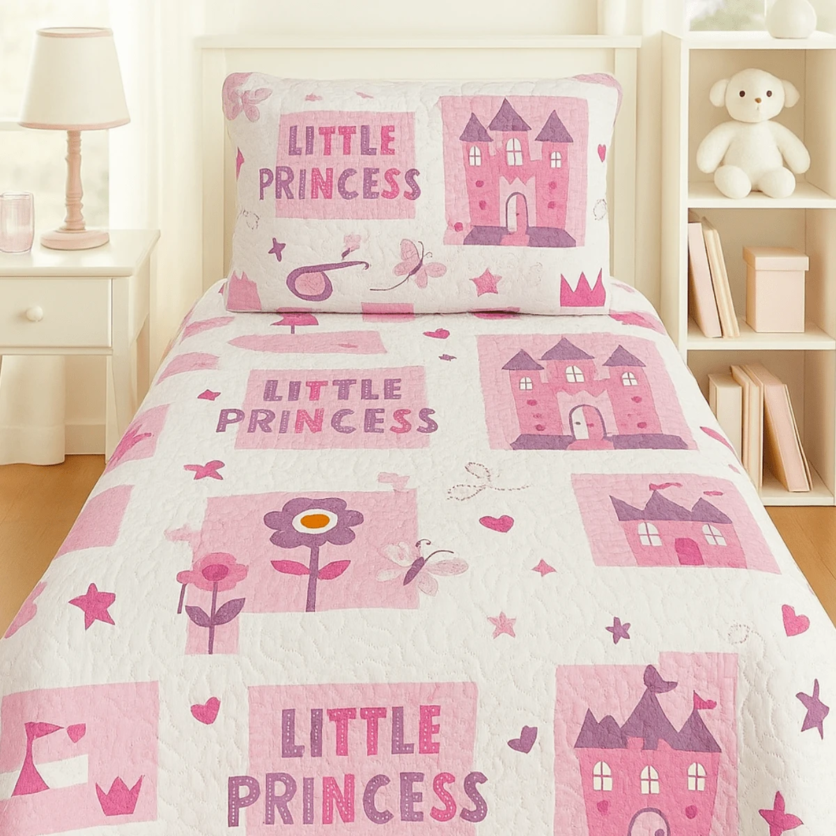 LuckBaby Single Bedspread Kit For Boys And Girls, 2 Pieces - Baby Pink - View 1