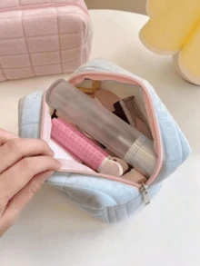 可爱柔软毛绒旅行化妆包大容量轻便洗漱包手提包多功能化妆品收纳包可爱手提包钱包袋便携化妆品刷收纳包带拉链封口可装口红、刷子、护肤品、手机、硬币、小物件，适用于家庭、旅行、度假和学校必需品礼品收纳拉链配件耐磨指甲 - 彩色 - 查看 6