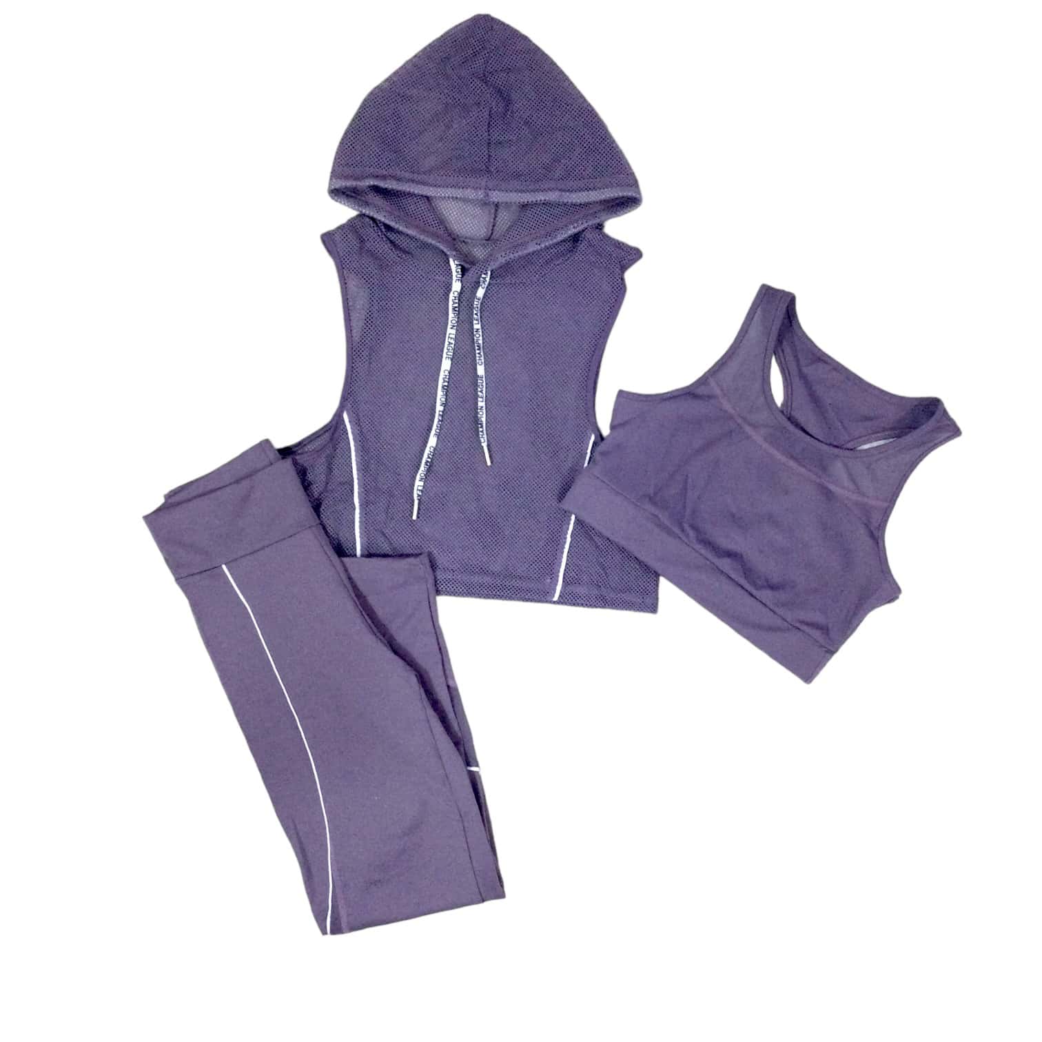 3-Piece Sports Lycra Set With Top - Violet Purple - View 1