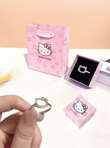 Sanrio 1pc Sanrio Hello Kitty Deluxe Jewelry Storage Gift Box. Sua aparência é requintada e pode ser usada para embrulhar colares, anéis, brincos e acessórios. É adequado para festas, festivais, cenários de propostas e é um excelente presente para amigos, exalando charme e uma vibração.