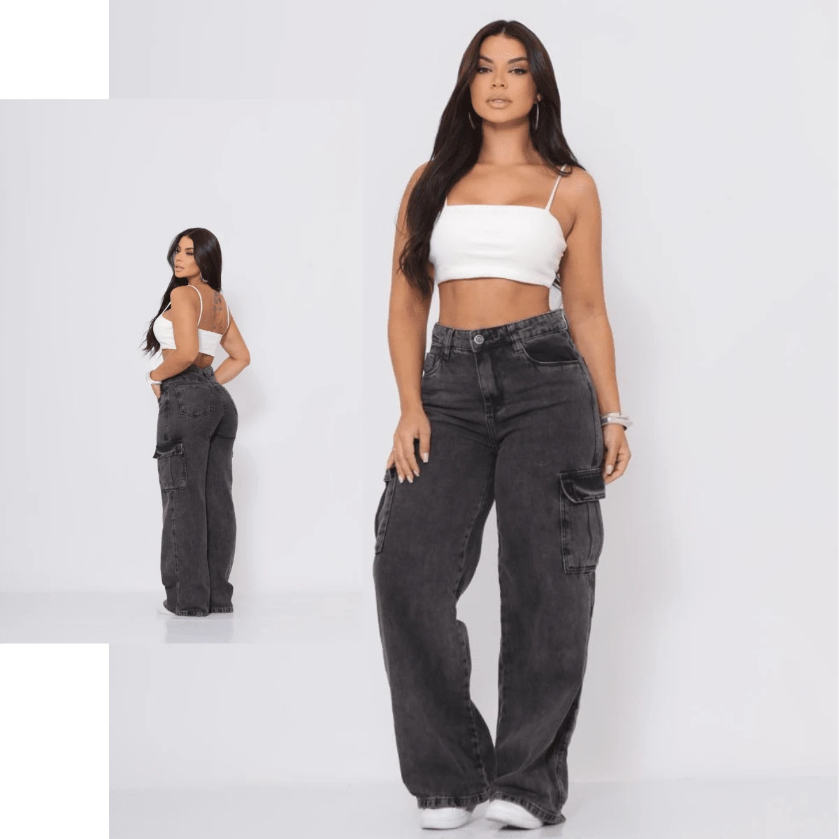 Wide Leg Cargo Jeans NEW!!! - 有大理石花紋的 - 查看 1