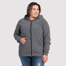 Plus Size Plush Bouclê Jacket G1 To G6 Front Zipper Soft Touch Sophisticated Style Comfort Cold Winter Cozy - 灰色 - 查看 3