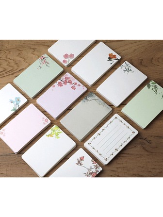 20pcs/Set Rounded Corner Blank DIY Painting Cards, Thick Cardboard Greeting Cards, Floral Pattern Cards, White Card Stock Gift Cards, Handwritten Blessing Cards