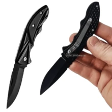Portable Pocket Knife Folding Stainless Steel Clip Camping Fishing Hiking - 黑色 - 查看 6