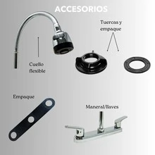 Mezcladora para fregadero cocina cuello flexible giratorio doble mando acero inoxidable aireador bajo consumo moderna color plateado brillante